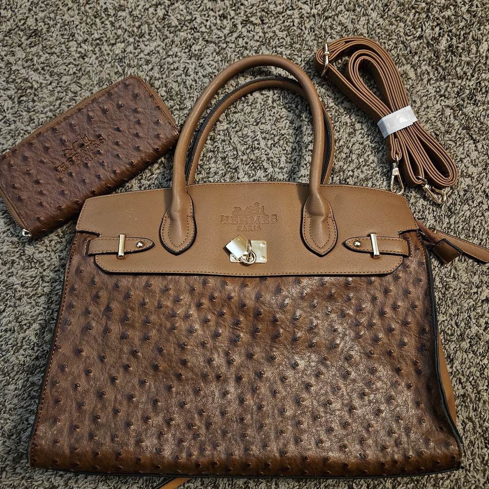 Elegant Brown Leather Handbag Set